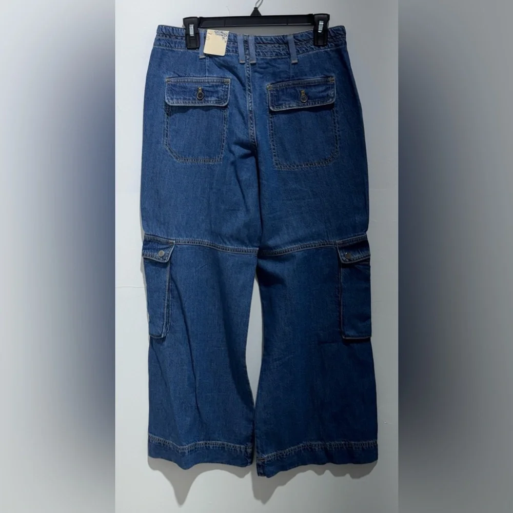 Anthropologie Pilcro High Rise Relaxed Leg Cargo Blue Jeans Size 6